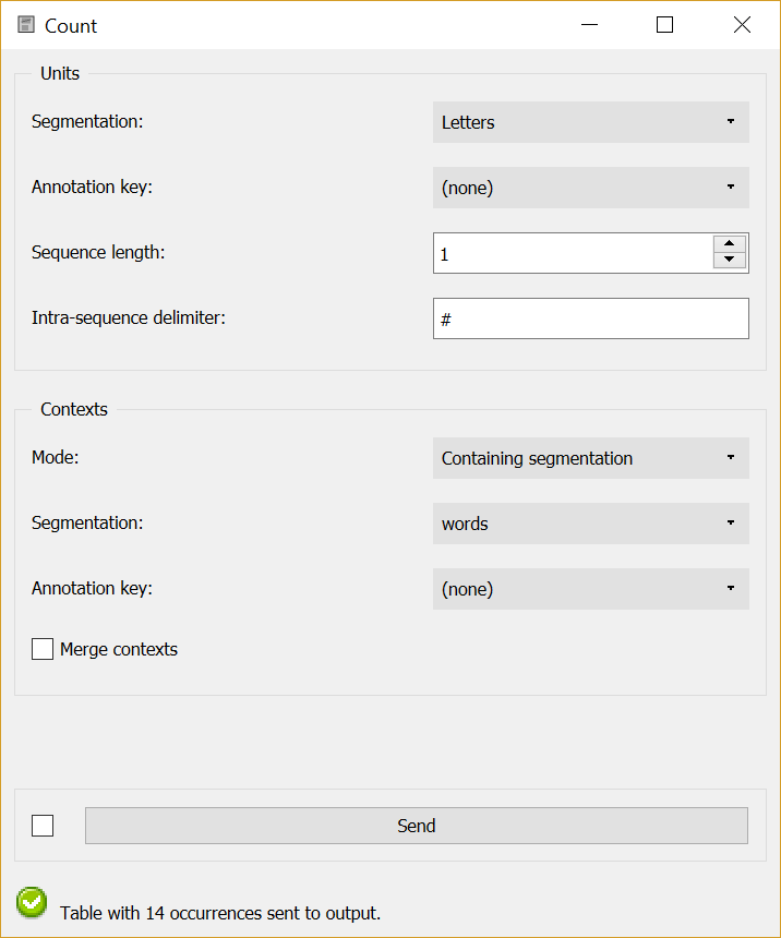 Interface of widget Count, Containing segmentation mode