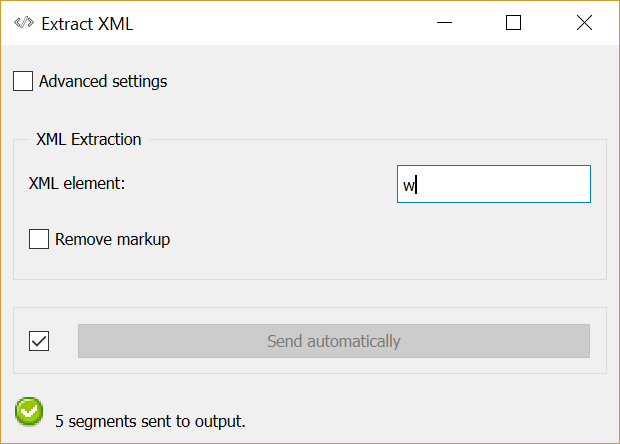 Interface of the Extract XML widget