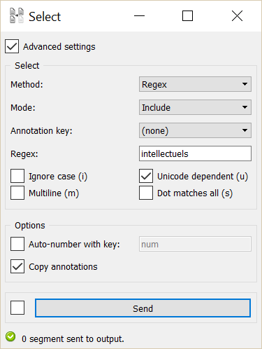 Advanced interface of the Select widget (Regex method)