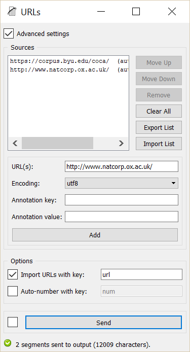 Importing text from several internet locations using the URLs widget